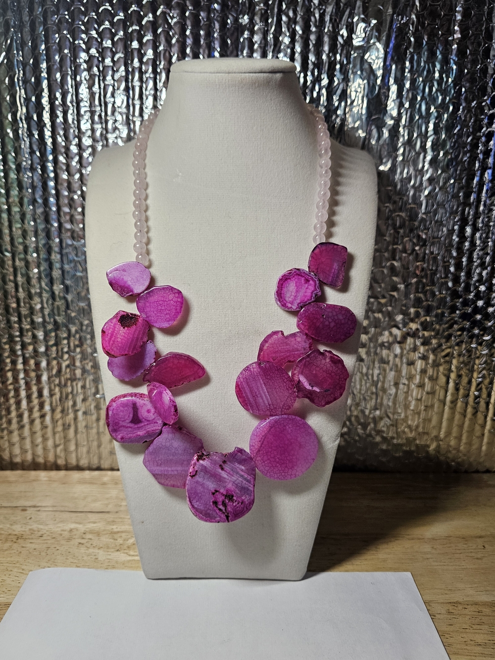 Barse Pink Agate Disc Statement Necklace On Sterling Silver 925